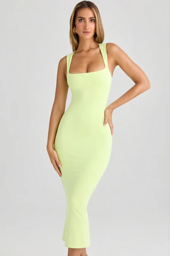Ainslee Modal Square-Neck Bodycon Midi Dress in Matcha Green Ainslee Modal Square-Neck Bodycon Midi Dress in Matcha Green