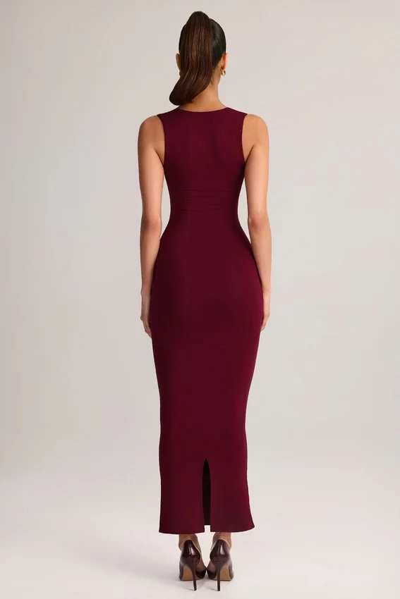 Ainslee Modal Square-Neck Bodycon Midi Dress in Wine Ainslee Modal Square-Neck Bodycon Midi Dress in Wine