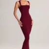 Ainslee Modal Square-Neck Bodycon Midi Dress in Wine Ainslee Modal Square-Neck Bodycon Midi Dress in Wine