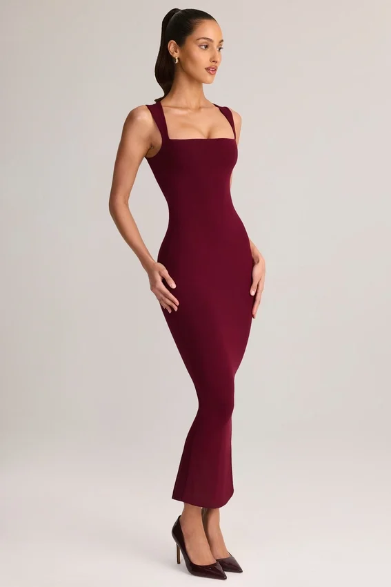 Ainslee Modal Square-Neck Bodycon Midi Dress in Wine Ainslee Modal Square-Neck Bodycon Midi Dress in Wine