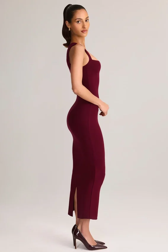 Ainslee Modal Square-Neck Bodycon Midi Dress in Wine Ainslee Modal Square-Neck Bodycon Midi Dress in Wine