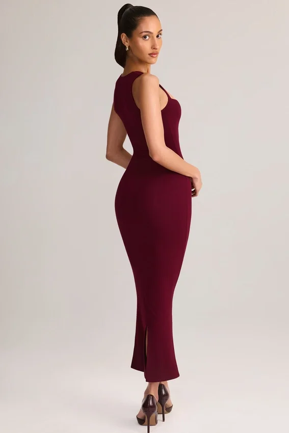 Ainslee Modal Square-Neck Bodycon Midi Dress in Wine Ainslee Modal Square-Neck Bodycon Midi Dress in Wine