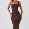 Ainslee Square Neck Midi Dress in Chocolate Brown Ainslee Square Neck Midi Dress in Chocolate Brown