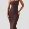 Ainslee Square Neck Midi Dress in Chocolate Brown Ainslee Square Neck Midi Dress in Chocolate Brown
