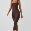 Ainslee Square Neck Midi Dress in Chocolate Brown Ainslee Square Neck Midi Dress in Chocolate Brown