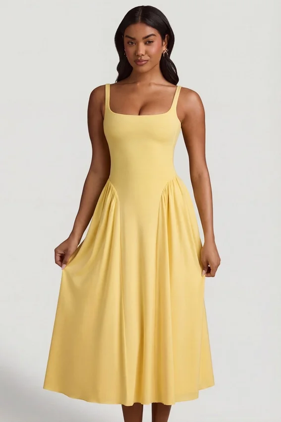 Aireen Modal A-Line Midaxi Dress in Pastel Yellow Aireen Modal A-Line Midaxi Dress in Pastel Yellow