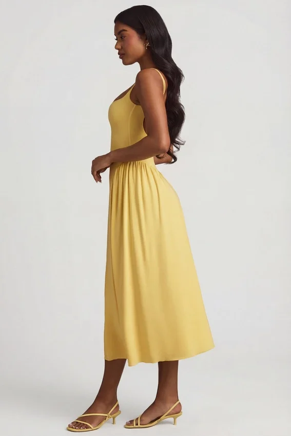 Aireen Modal A-Line Midaxi Dress in Pastel Yellow Aireen Modal A-Line Midaxi Dress in Pastel Yellow