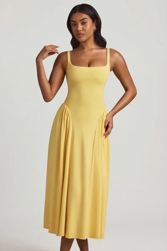 Aireen Modal A-Line Midaxi Dress in Pastel Yellow Aireen Modal A-Line Midaxi Dress in Pastel Yellow