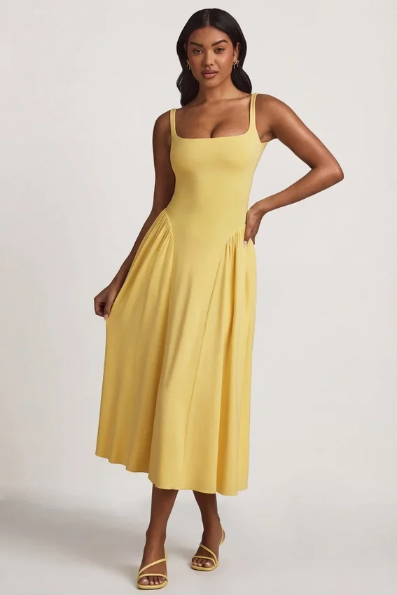 Aireen Modal A-Line Midaxi Dress in Pastel Yellow Aireen Modal A-Line Midaxi Dress in Pastel Yellow