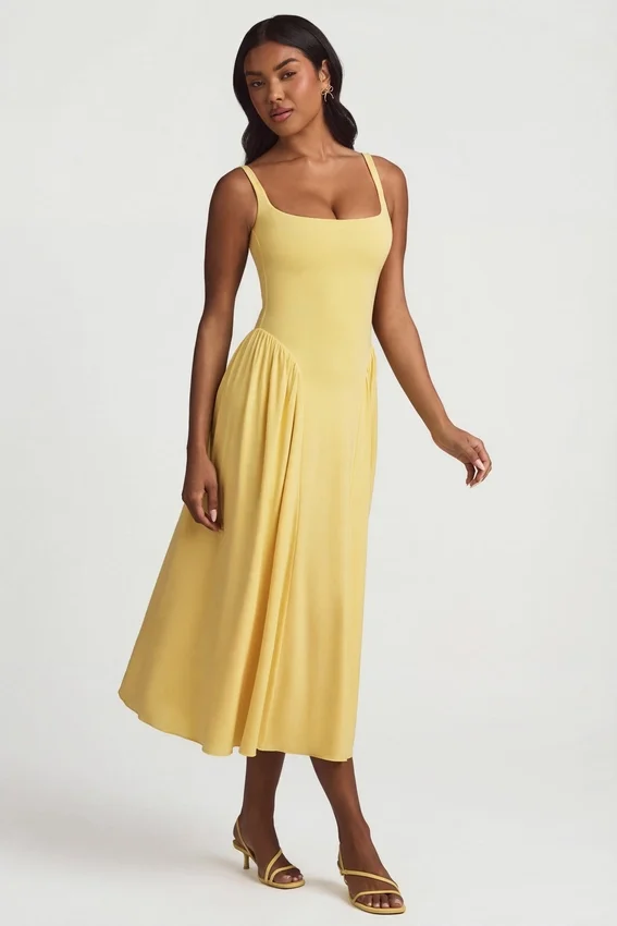 Aireen Modal A-Line Midaxi Dress in Pastel Yellow Aireen Modal A-Line Midaxi Dress in Pastel Yellow
