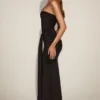Aisra Satin Peekaboo Bandeau Draped Gown in Black Aisra Satin Peekaboo Bandeau Draped Gown in Black