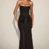Aisra Satin Peekaboo Bandeau Draped Gown in Black Aisra Satin Peekaboo Bandeau Draped Gown in Black