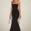 Aisra Satin Peekaboo Bandeau Draped Gown in Black Aisra Satin Peekaboo Bandeau Draped Gown in Black