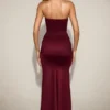Aisra Satin Peekaboo Bandeau Draped Gown in Wine Red Aisra Satin Peekaboo Bandeau Draped Gown in Wine Red