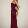Aisra Satin Peekaboo Bandeau Draped Gown in Wine Red Aisra Satin Peekaboo Bandeau Draped Gown in Wine Red