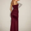 Aisra Satin Peekaboo Bandeau Draped Gown in Wine Red Aisra Satin Peekaboo Bandeau Draped Gown in Wine Red