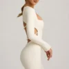 Akari Pearl-Detail Cut-Out Mini Dress in Ivory Akari Pearl-Detail Cut-Out Mini Dress in Ivory