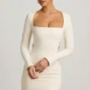 Akari Pearl-Detail Cut-Out Mini Dress in Ivory Akari Pearl-Detail Cut-Out Mini Dress in Ivory