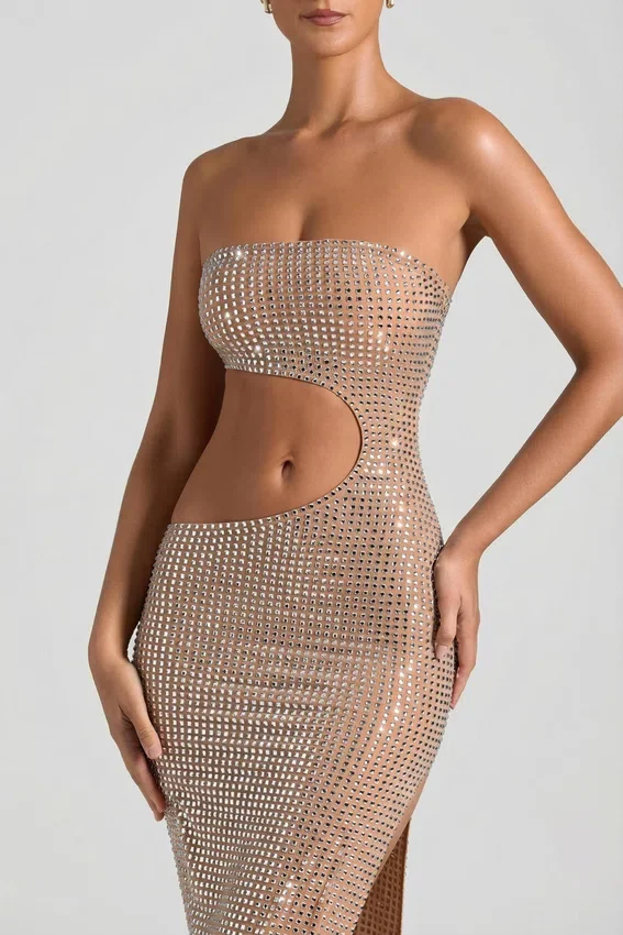 Alamea Embellished Cut-Out Bandeau Maxi Dress in Honey Alamea Embellished Cut-Out Bandeau Maxi Dress in Honey
