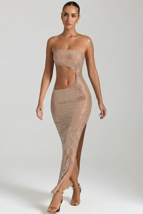 Alamea Embellished Cut-Out Bandeau Maxi Dress in Honey Alamea Embellished Cut-Out Bandeau Maxi Dress in Honey
