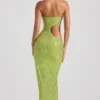 Alamea Embellished Cut-Out Bandeau Maxi Dress in Pear Green Alamea Embellished Cut-Out Bandeau Maxi Dress in Pear Green