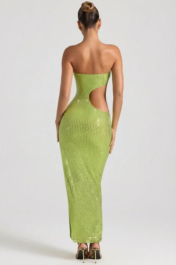 Alamea Embellished Cut-Out Bandeau Maxi Dress in Pear Green Alamea Embellished Cut-Out Bandeau Maxi Dress in Pear Green