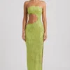 Alamea Embellished Cut-Out Bandeau Maxi Dress in Pear Green Alamea Embellished Cut-Out Bandeau Maxi Dress in Pear Green