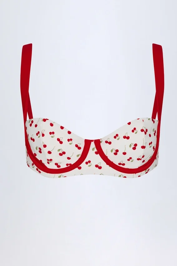 Albena Contrast Underwired Balconette Bikini Top in Cherry Print Albena Contrast Underwired Balconette Bikini Top in Cherry Print