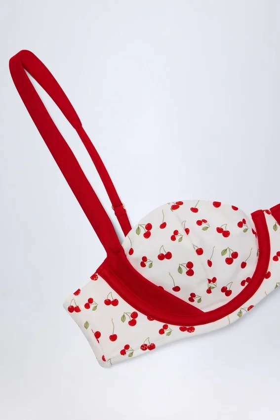 Albena Contrast Underwired Balconette Bikini Top in Cherry Print Albena Contrast Underwired Balconette Bikini Top in Cherry Print