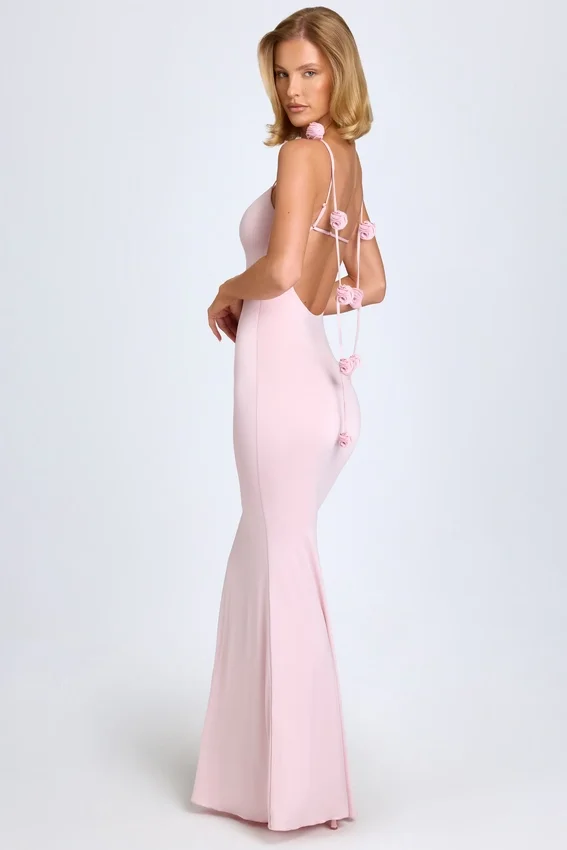 Aldona Slinky Jersey Floral-Appliqué Gown in Blush Aldona Slinky Jersey Floral-Appliqué Gown in Blush