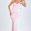 Aldona Slinky Jersey Floral-Appliqué Gown in Blush Aldona Slinky Jersey Floral-Appliqué Gown in Blush