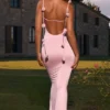 Aldona Slinky Jersey Floral-Appliqué Gown in Blush Aldona Slinky Jersey Floral-Appliqué Gown in Blush