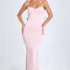Aldona Slinky Jersey Floral-Appliqué Gown in Blush Aldona Slinky Jersey Floral-Appliqué Gown in Blush