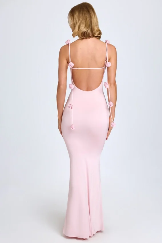 Aldona Slinky Jersey Floral-Appliqué Gown in Blush Aldona Slinky Jersey Floral-Appliqué Gown in Blush