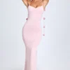 Aldona Slinky Jersey Floral-Appliqué Gown in Blush Aldona Slinky Jersey Floral-Appliqué Gown in Blush