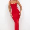 Aldona Slinky Jersey Rose Detail Evening Gown in Scarlet Red Aldona Slinky Jersey Rose Detail Evening Gown in Scarlet Red