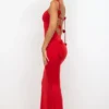 Aldona Slinky Jersey Rose Detail Evening Gown in Scarlet Red Aldona Slinky Jersey Rose Detail Evening Gown in Scarlet Red