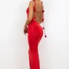 Aldona Slinky Jersey Rose Detail Evening Gown in Scarlet Red Aldona Slinky Jersey Rose Detail Evening Gown in Scarlet Red
