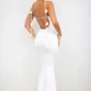 Aldona Slinky Jersey Rose Detail Evening Gown in White Aldona Slinky Jersey Rose Detail Evening Gown in White