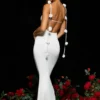 Aldona Slinky Jersey Rose Detail Evening Gown in White Aldona Slinky Jersey Rose Detail Evening Gown in White