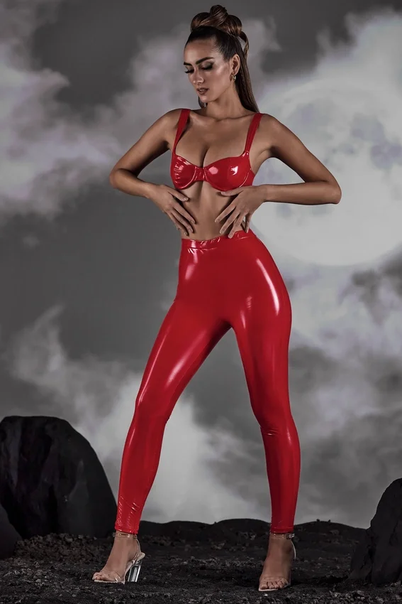 Alecto High Waist Vinyl Leggings in Red Alecto High Waist Vinyl Leggings in Red