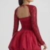 Aletta Embellished Bubble Hem Mini Dress in Red Aletta Embellished Bubble Hem Mini Dress in Red