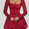 Aletta Embellished Bubble Hem Mini Dress in Red Aletta Embellished Bubble Hem Mini Dress in Red