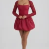 Aletta Embellished Bubble Hem Mini Dress in Red Aletta Embellished Bubble Hem Mini Dress in Red