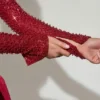 Aletta Embellished Bubble Hem Mini Dress in Red Aletta Embellished Bubble Hem Mini Dress in Red