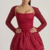 Aletta Embellished Bubble Hem Mini Dress in Red Aletta Embellished Bubble Hem Mini Dress in Red