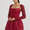 Aletta Embellished Bubble Hem Mini Dress in Red Aletta Embellished Bubble Hem Mini Dress in Red