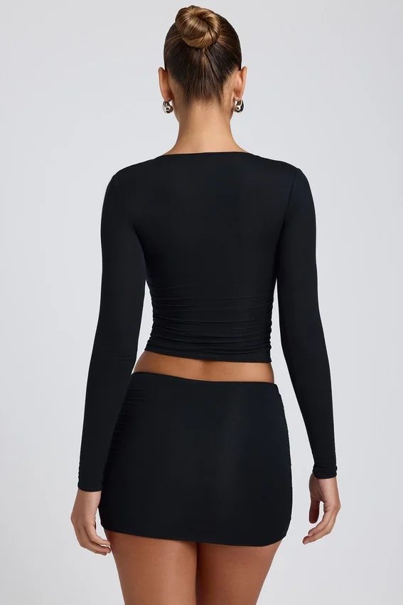Alia Modal Ruched Long-Sleeve Top in Black Alia Modal Ruched Long-Sleeve Top in Black