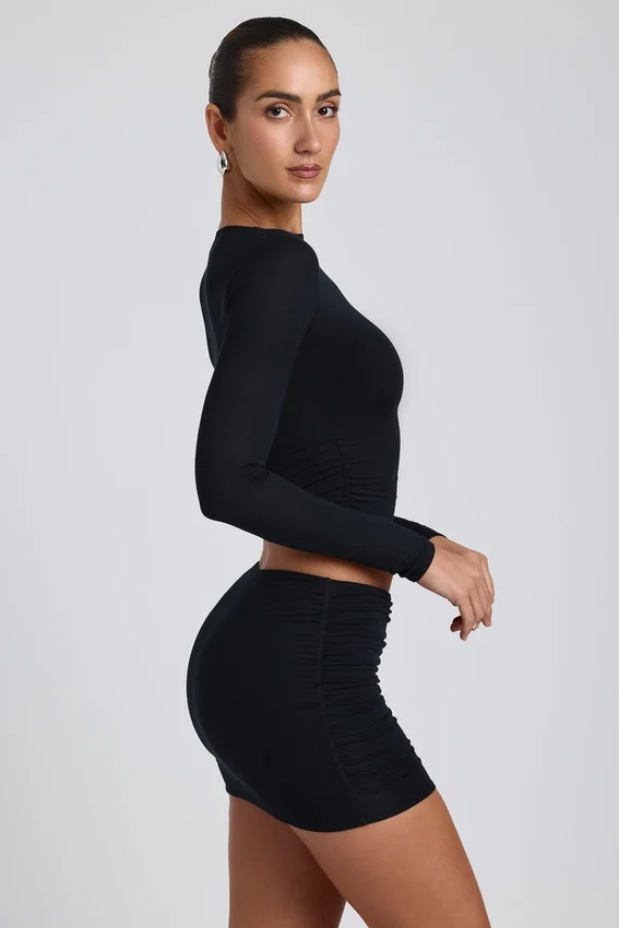 Alia Modal Ruched Long-Sleeve Top in Black Alia Modal Ruched Long-Sleeve Top in Black