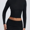 Alia Modal Ruched Long-Sleeve Top in Black Alia Modal Ruched Long-Sleeve Top in Black